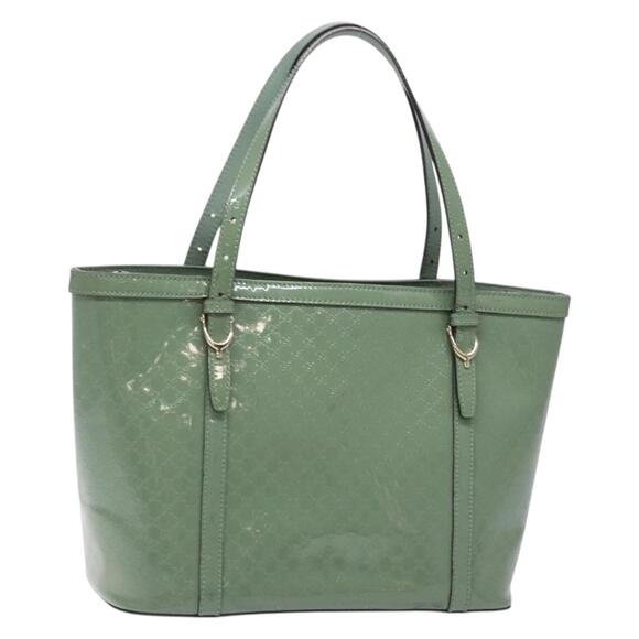 GUCCI Micro GG Canvas Tote Bag Patent Leather Green Gold - Picture 1 of 16